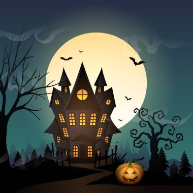 Ürkütücü kaleyle Cadılar Bayramı geçmişinin vektör illüstrasyonu