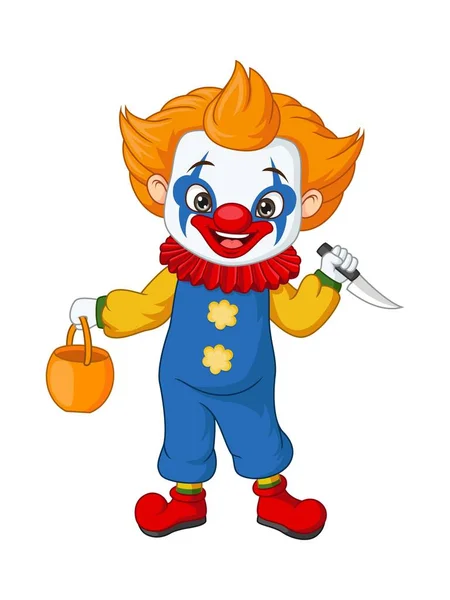Vektor Illustration Des Cartoon Jungen Halloween Clownskostüm — Stockvektor