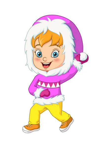 Vektor Illustration Von Nettes Kleines Mädchen Winterkleidung Das Schneeball Wirft — Stockvektor