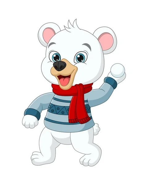 Vector illustration of Cartoon polar bear in winter clothes throwing snowball — Stock Illustration Vector Illustration Cartoon Polar Bear Winter Clothes Throwing Snowball Stock Vector