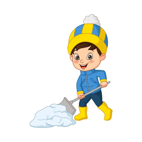 Векторная Иллюстрация Мультяшного Мальчика Очищающего Снег — стоковый вектор