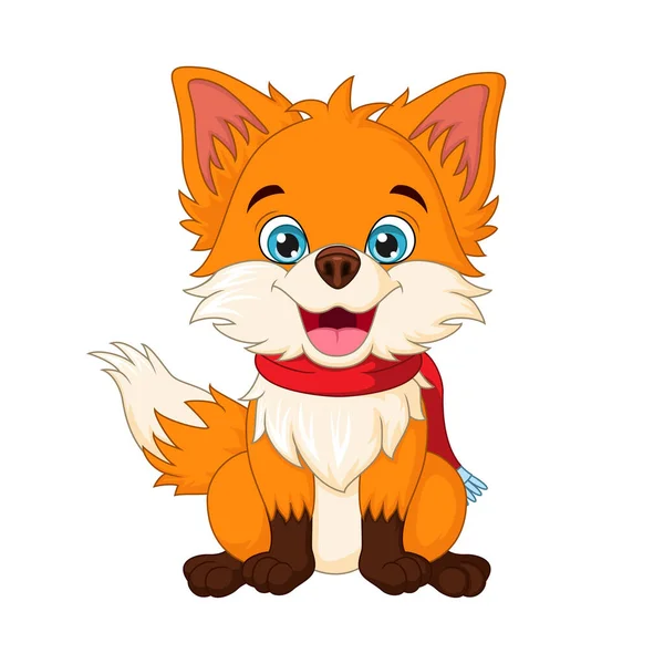 Wektor Ilustracja Cute Little Fox Szalik Siedzi — Wektor stockowy