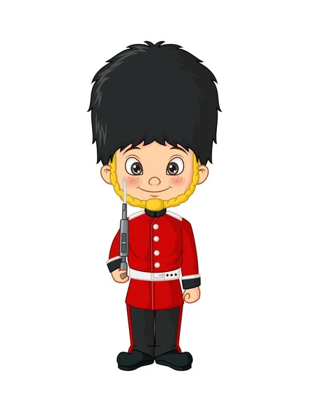 Vektor Illustration Von Cartoon Kleiner Junge Britischen Soldatenkostüm — Stockvektor