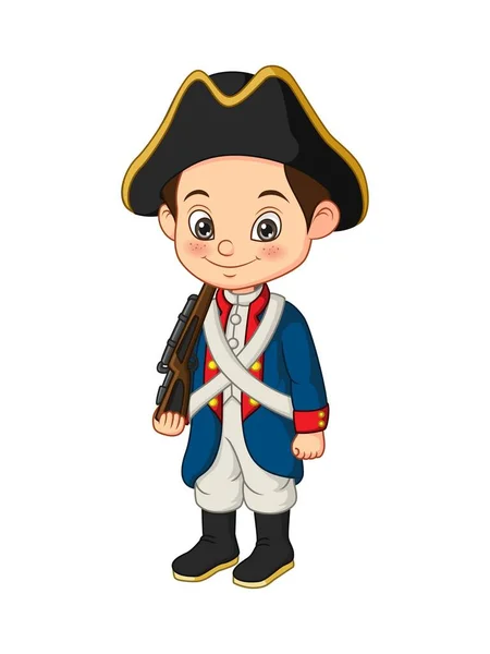 身着美国革命军服装的卡通小男孩的矢量图解 — 图库矢量图片