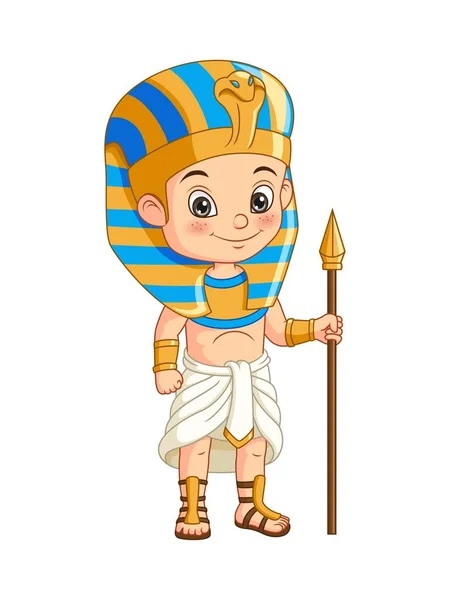 Vector Illustratie Van Cartoon Kleine Jongen Dragen Egyptische Farao Kostuum — Stockvector