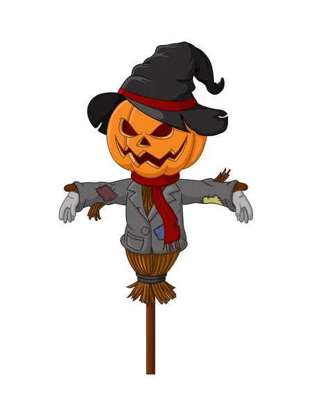 Ilustração Vetorial Cute Halloween Espantalho Abóbora Desenhos Animados — Vetor de Stock