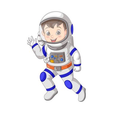 Astronot kostümü giymiş şirin bir çocuğun vektör çizimi.