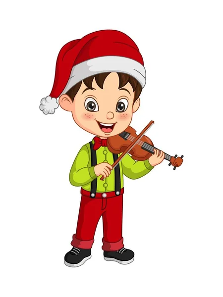 Vector Illustration Cartoon Little Boy Wearing Christmas Costume Playing Violin — Stock Vector