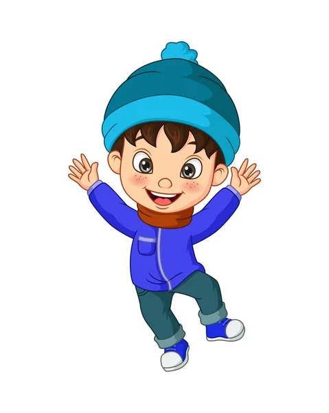 Εικονογράφηση Διάνυσμα Του Cartoon Μικρό Αγόρι Φορώντας Ρούχα Χειμώνα — Διανυσματικό Αρχείο
