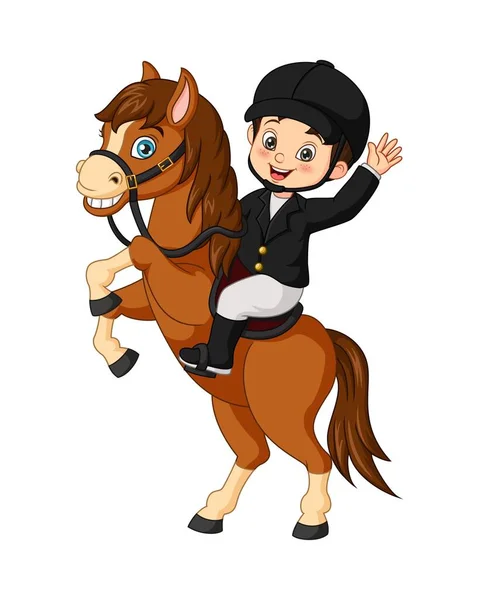 Cartoon Kleine Jongen Rijden Een Paard — Stockvector