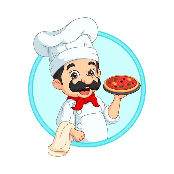 漫画イタリア料理のベクトルイラストピザとトレイを保持 — ストックベクタ