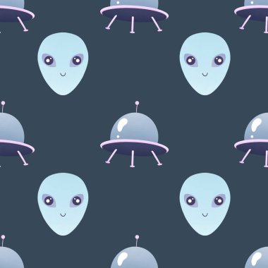 Uzaylılarla sevimli uzay deseni