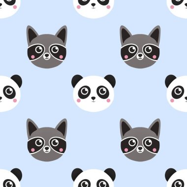 Rakun ve pandası olan çocuklar için şirin bir desen.