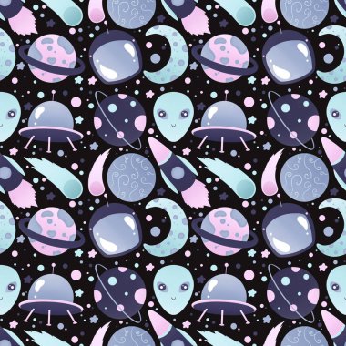 Gezegenler, UFO ve göktaşları ile uzay deseni