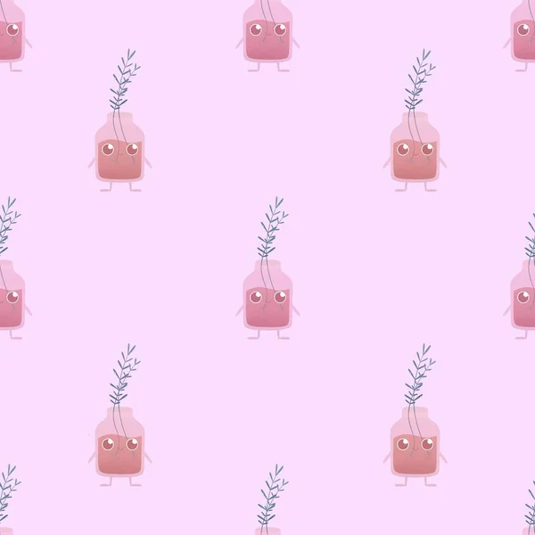 Cute Pink Pattern Plants Kids — Stock Photo, Image