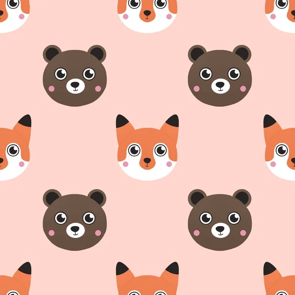 Niedliches Muster Für Kinder Mit Bär Und Fuchs — Stockfoto