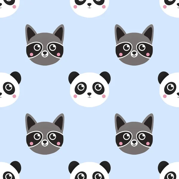 Niedliches Muster Für Kinder Mit Waschbär Und Panda — Stockfoto