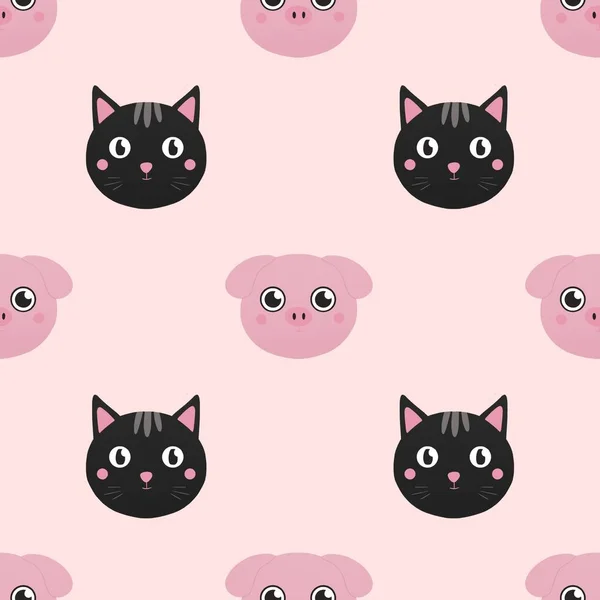 Niedliches Muster Für Kinder Mit Schwein Und Katze — Stockfoto