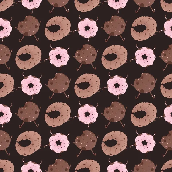 Süßes Muster Mit Brötchen Donut Und Keksen — Stockfoto