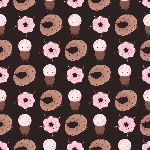 cute sweet pattern with bun, donut and ice cream
