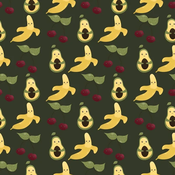 Cereja Abacate Banana Padrão — Fotografia de Stock