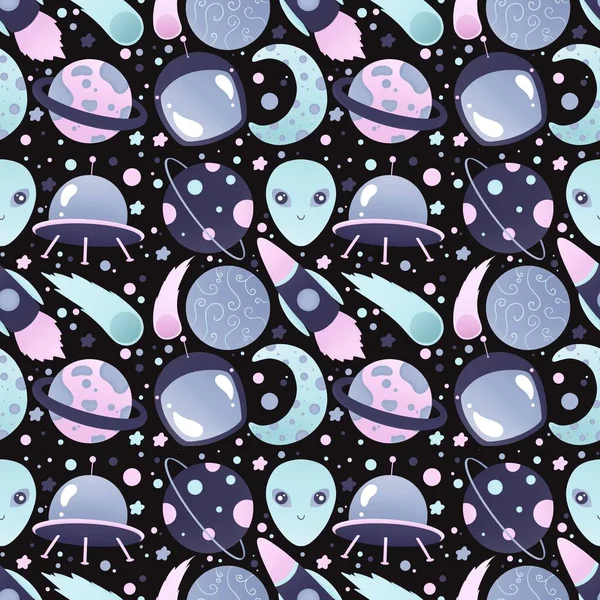 Gezegenler, UFO ve göktaşları ile uzay deseni