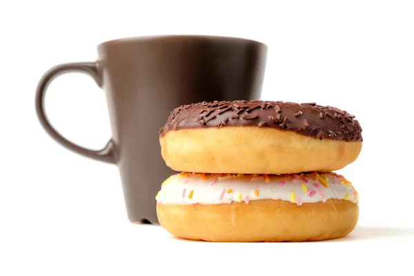 Copo marrom e donuts — Fotografia de Stock