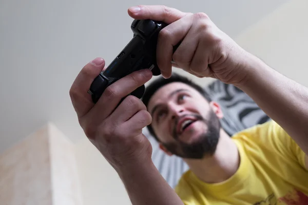 Bearded gamer with controller — Stock Photo, Image