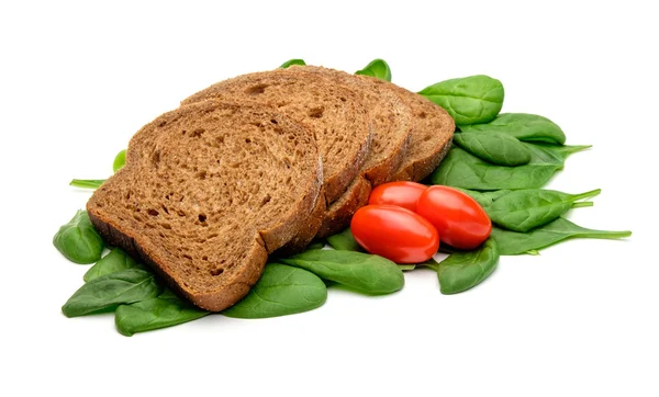 Bread tomatos and spinach — Stock Photo, Image