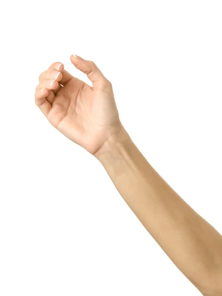 Δίνοντας Αγγίζοντας Κρατώντας Χέρι Γυναικείο Χέρι Γαλλικό Μανικιούρ Gesturing Απομονώνονται — Φωτογραφία Αρχείου