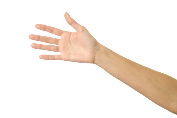 Geven Reiken Hand Vasthouden Vrouw Hand Met Franse Manicure Gebaar — Stockfoto
