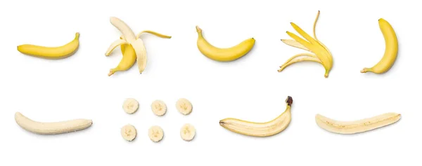 收集白色背景的香蕉 一组多幅图像 系列的一部分 — 图库照片
