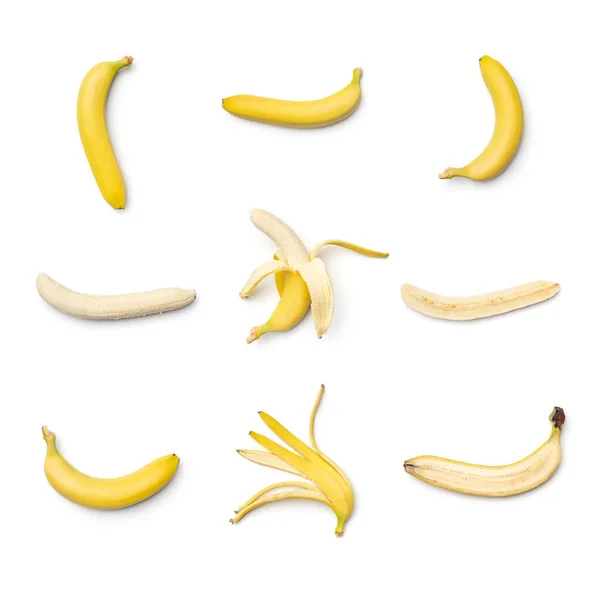 Коллекция бананов на белом фоне — стоковое фото