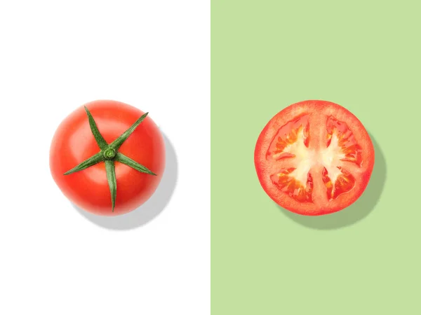 Layout de tomate. Conceito de comida criativa. Depósito plano — Fotografia de Stock