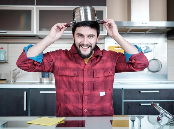 stock image Bearded man in the kitchen