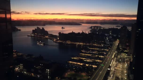 Downtown Sydney Skyline Australië Bij Schemering — Stockvideo