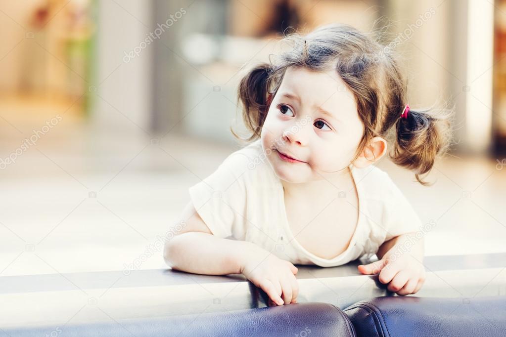Closeup Portrait Of Cute Adorable Smiling White Caucasian Toddler