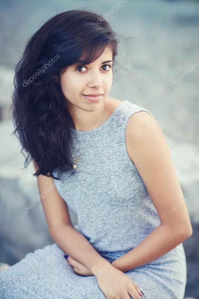 Portrait Of Beautiful Hispanic Latino White Girl Woman With Brown