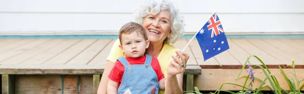 Old Woman Grandmother Grandson Baby Holding Australian Flag Old Lady — Stock Photo, Image