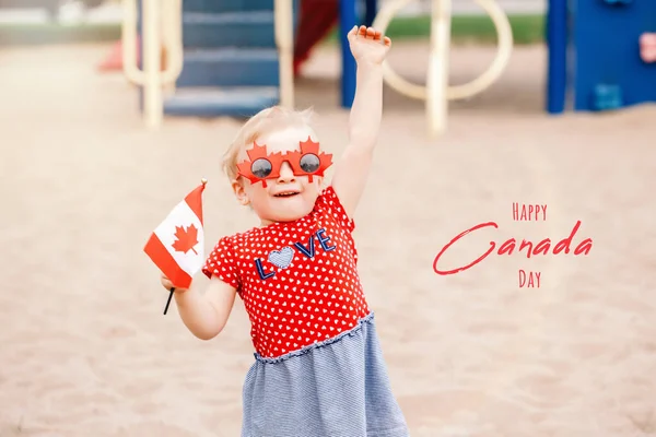 Buon Canada Day Biglietto Auguri Con Testo Saluto Adorabile Ragazza — Foto Stock