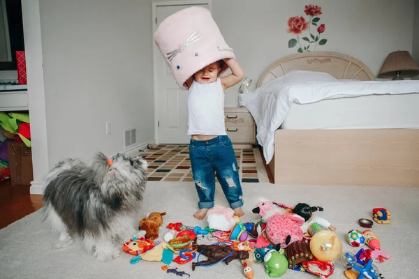 Cute Adorable Funny Baby Toddler Girl Toy Bin Head Kid Stock Image