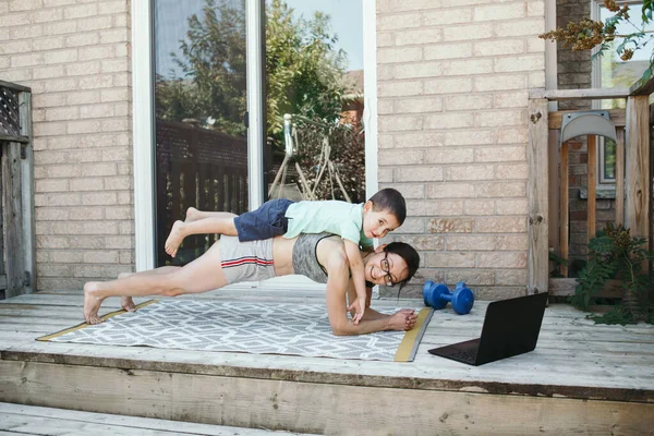 Family Sport Activity Middle Age Caucasian Mother Toddler Son Doing Royalty Free Stock Photos