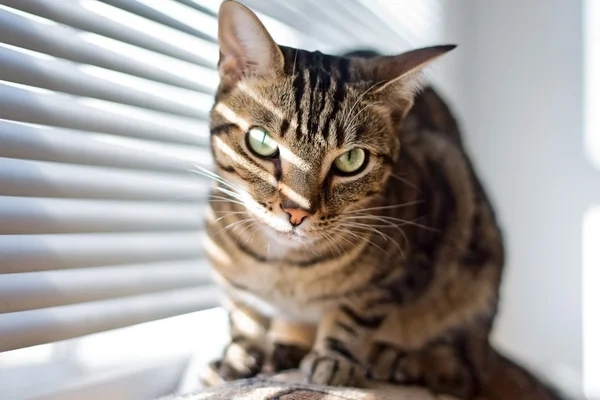 Tabby cat on coach — Stock Photo, Image