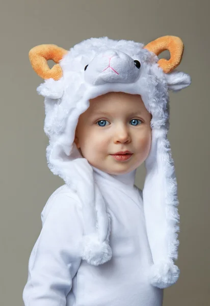 Baby with sheep hat New Year 2015 — Stock Photo, Image