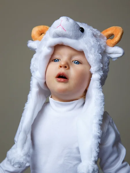 Baby with sheep hat New Year 2015 — Stock Photo, Image