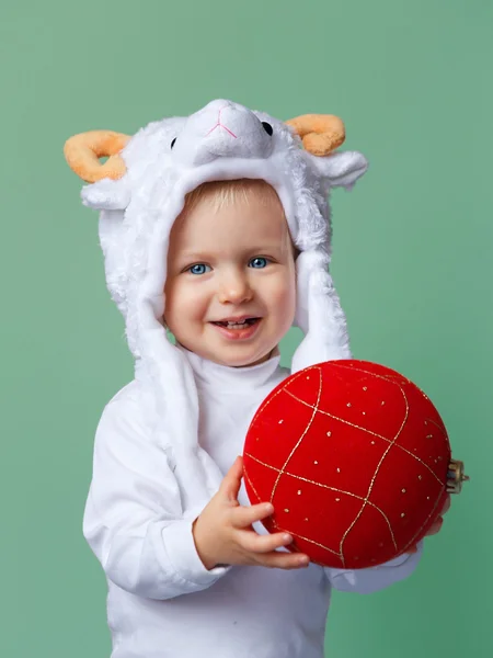 Baby in sheep hat New Year 2015 — Stock Photo, Image