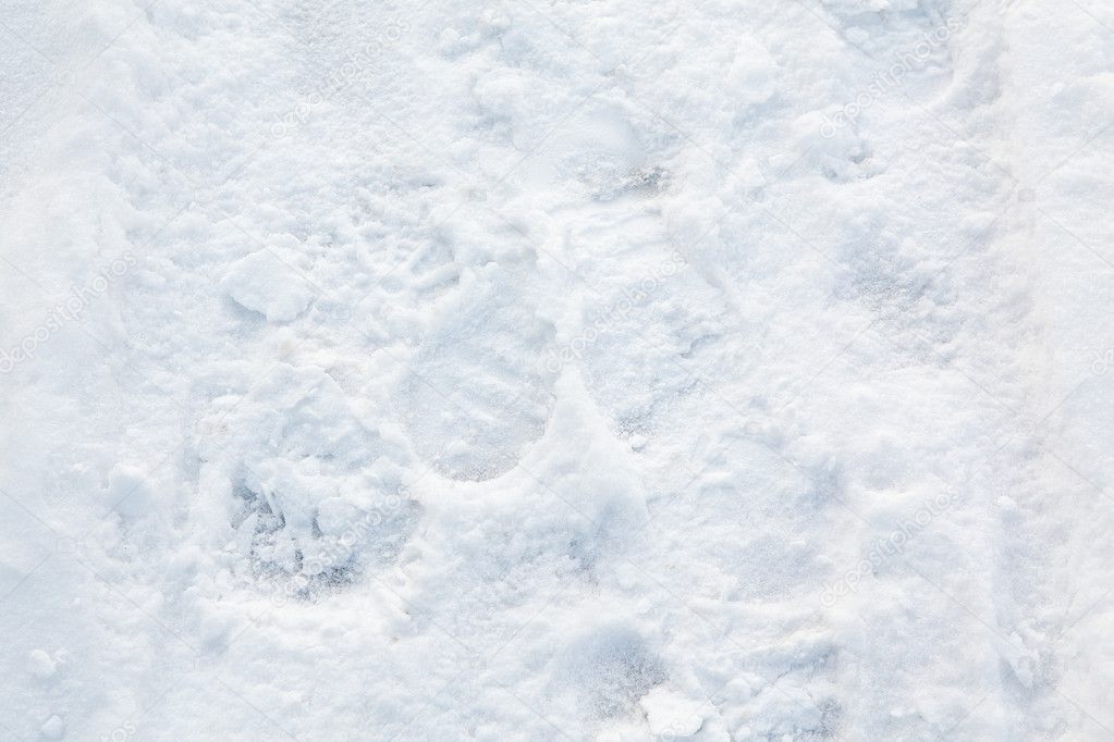 White snow with footprints