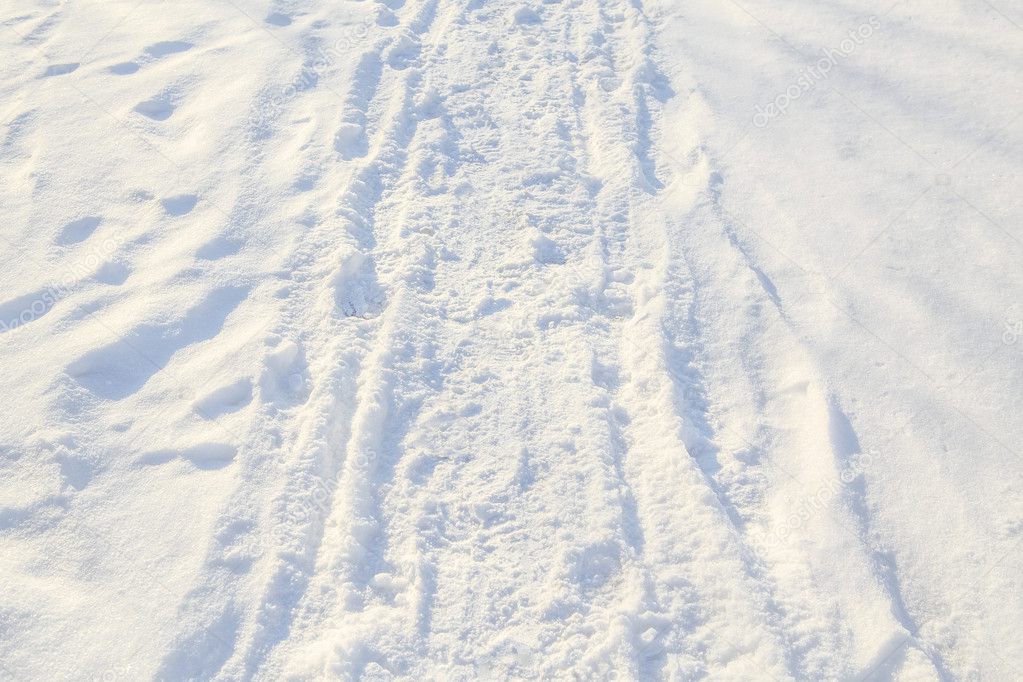 White snow with footprints