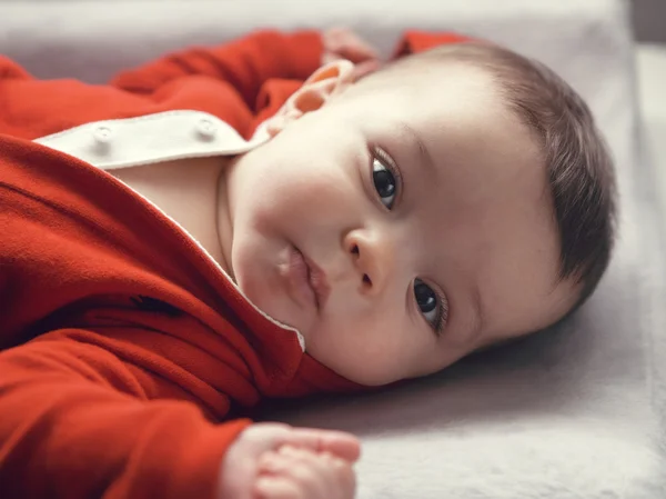 Cute Caucasian baby boy girl black eyes — Stock Photo, Image