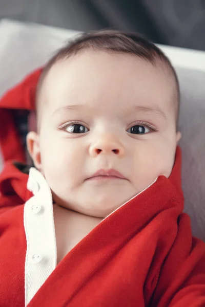 Cute Caucasian baby boy girl black eyes — Stock Photo, Image